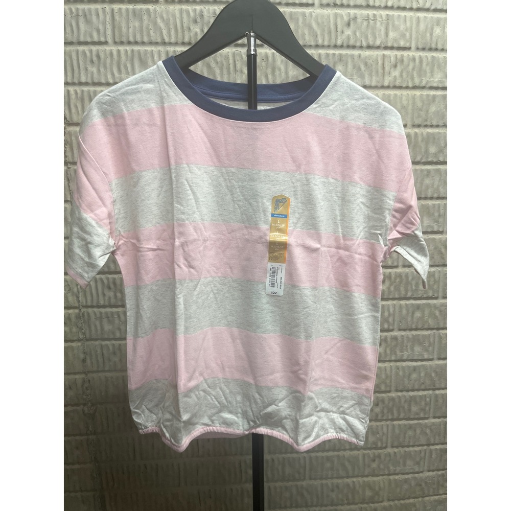 Thereabouts Girls Pink Gray Striped Ringer T-Shirt‎ Size L 14.5/16.5 Plus NWT